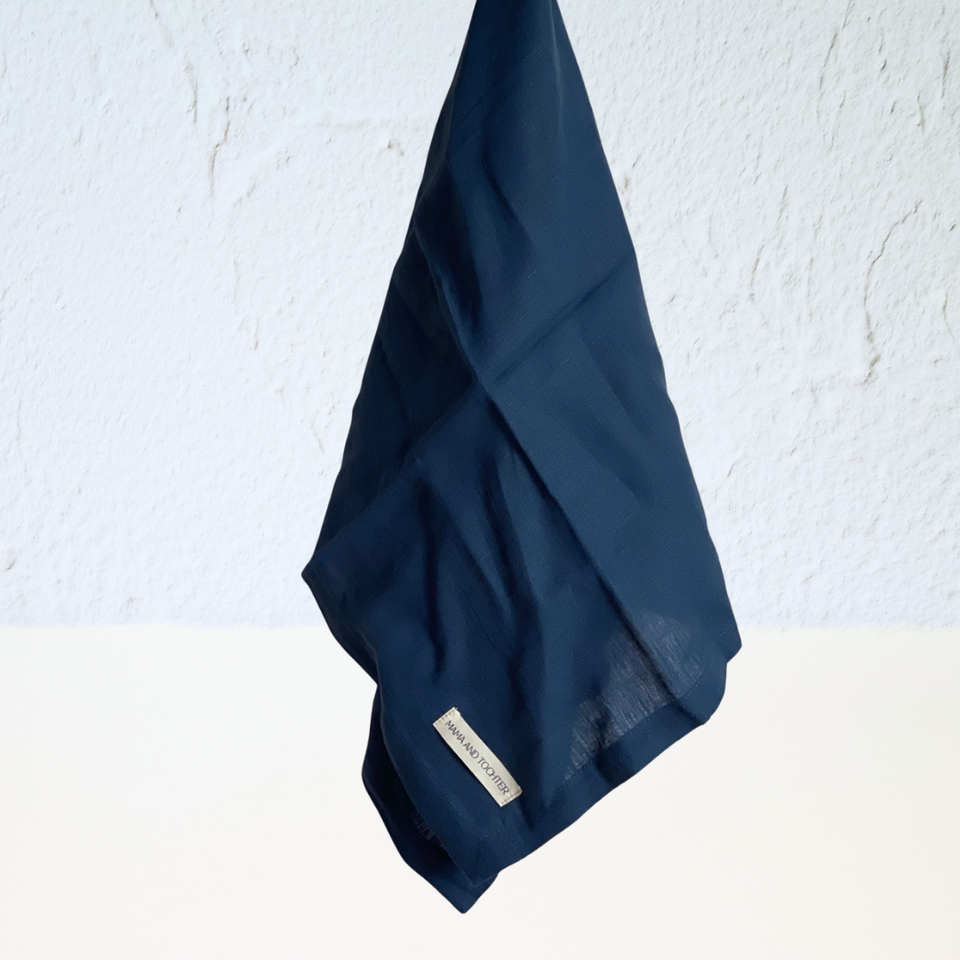 Pure French Linen Tea Towel Navy